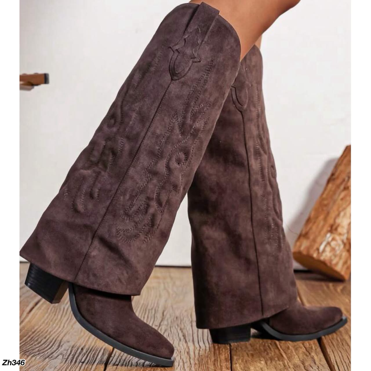 Bota texana café doblez tacon 9cm A9835 C-122